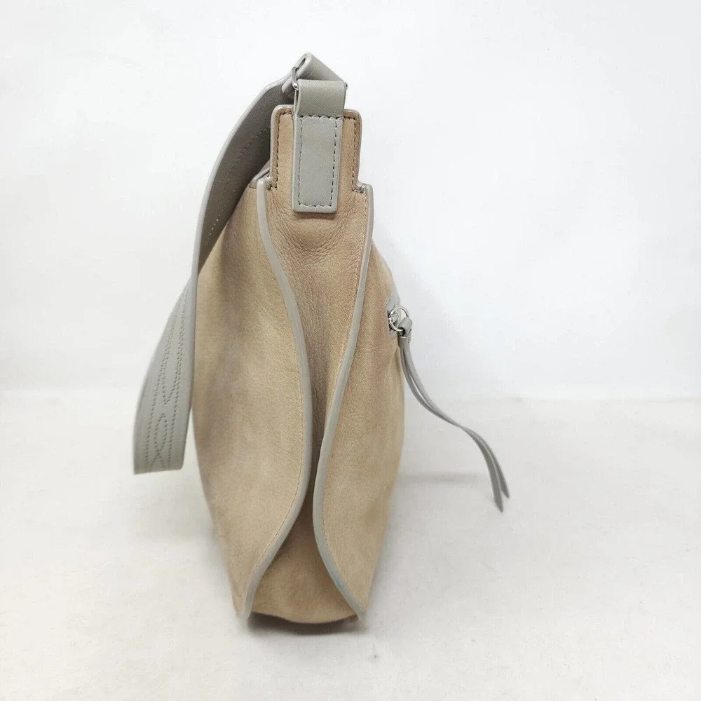 Allsaints Womens Purse Cooper Hobo Beige Nubuck Leather Western Saddle Bag
